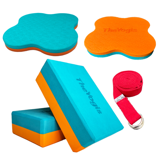 The-Yogis-Kit-Knee-Cushion-2-Yoga-Brick-2-Yoga-belt2-Aqua-orange-Color-high-Density